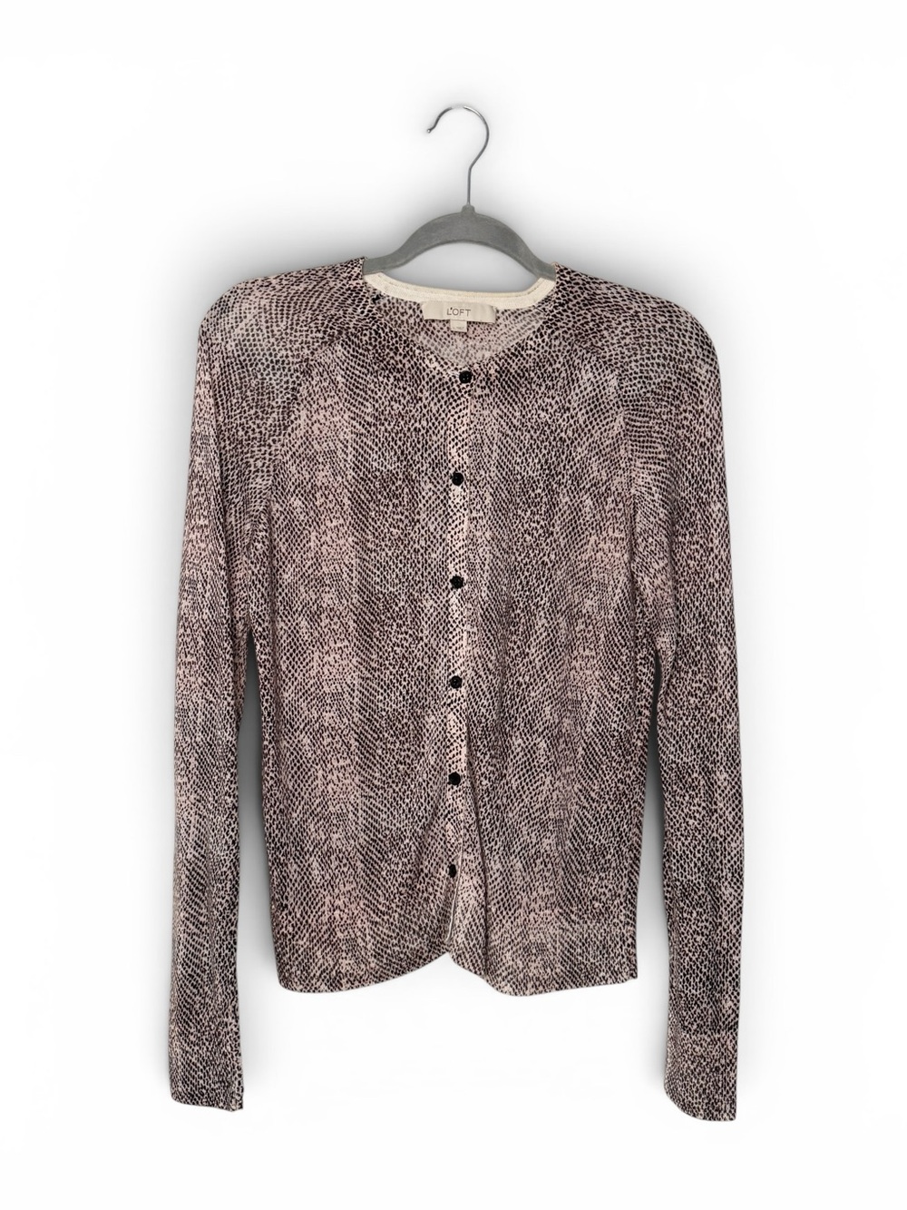 Loft Snakeskin Print Blush Pink Gray Cardigan Size L